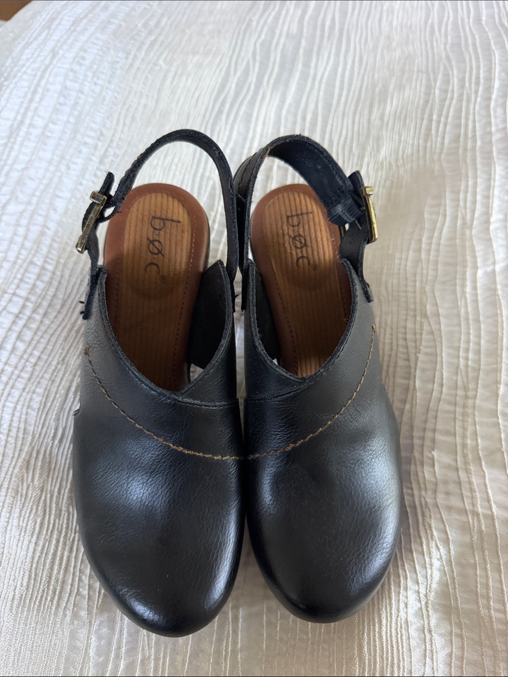 b.o.c. Black Leather Girls' Slingback Clogs